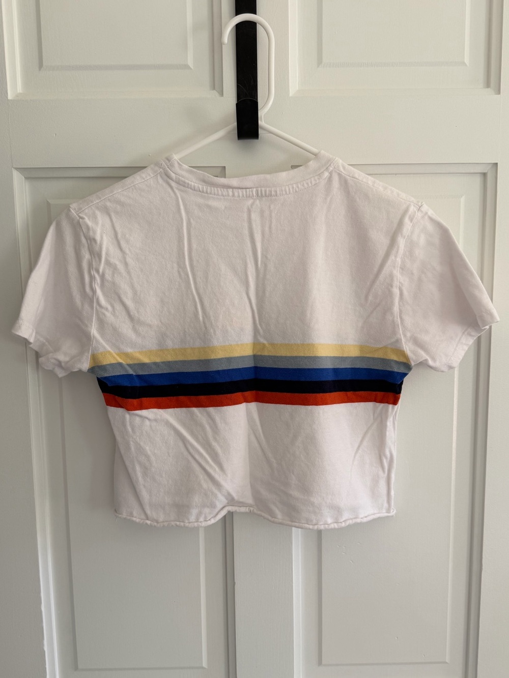 John Galt Rainbow Stripe Cropped Tee White Short Sleeve Size Small - Picture 3 of 4